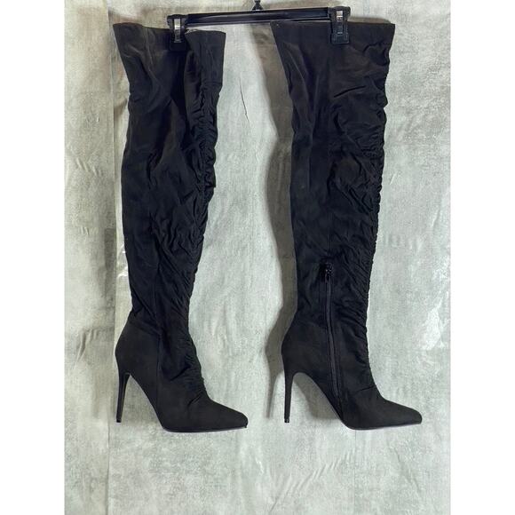 JOURNEE COLLECTION Women's Wide Calf Black Fantasia Over-The-Knee Stiletto Boots - Picture 1 of 10